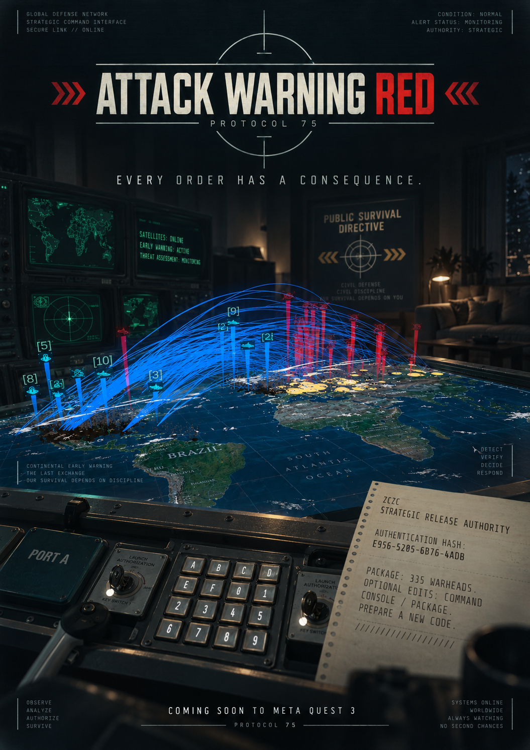 Attack Warning Red poster: Every order has a consequence. Cold War command equipment and tactical displays.